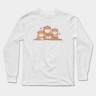 Cute Group Of Little Otters Long Sleeve T-Shirt